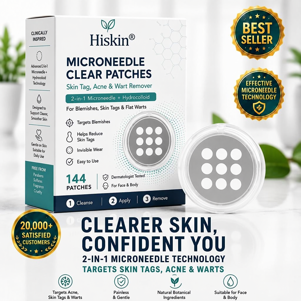 ✨Hiskin® 2-in-1 Microneedle & Hydrocolloid Patch🍀 | Removes raised moles, acne, flat warts, and skin tags | Helps improve wrinkles, scars, and blemishes | Invisible patches for face and body