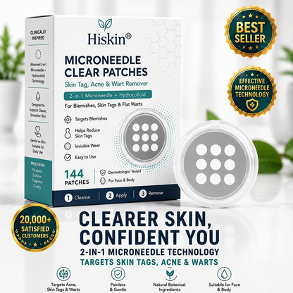 ✨Hiskin® 2-in-1 Microneedle & Hydrocolloid Patch🍀 | Removes raised moles, acne, flat warts, and skin tags | Helps improve wrinkles, scars, and blemishes | Invisible patches for face and body